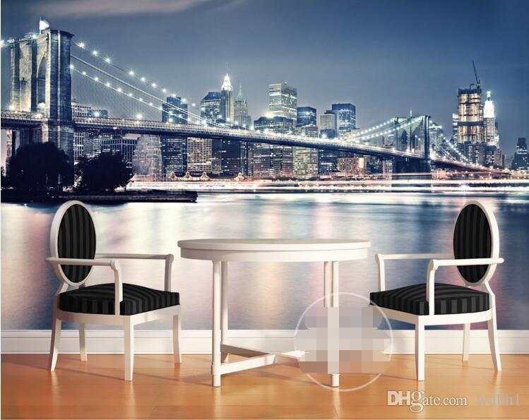 3d wallpaper custom photo Modern night lights New York Bridge living room Home decoration 3d wall muals wall paper for walls 3 d