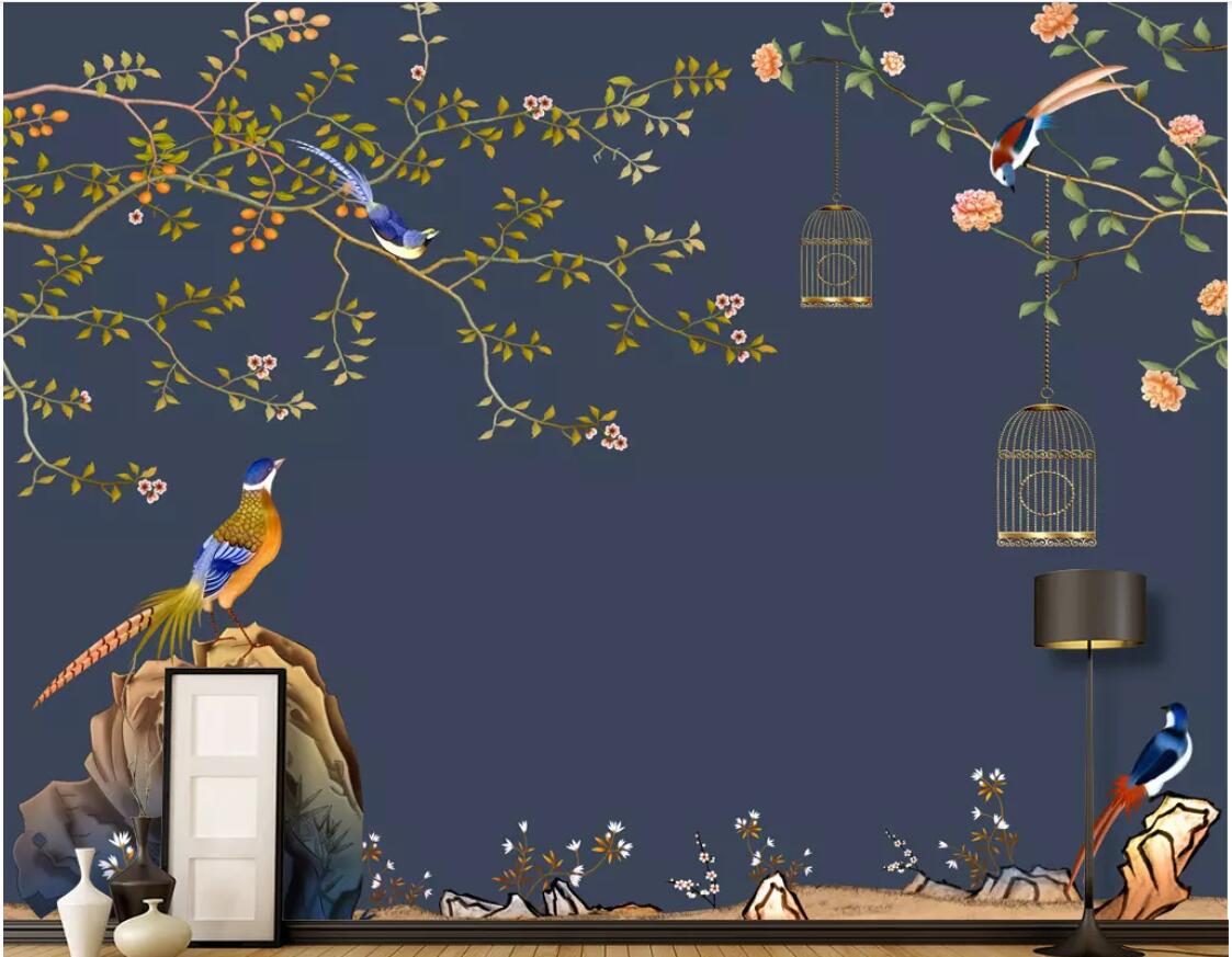 3d wallpaper custom photo mural HD hand-painted flowers and birds, pens, flowers and birds, murals home decor wall art pictures