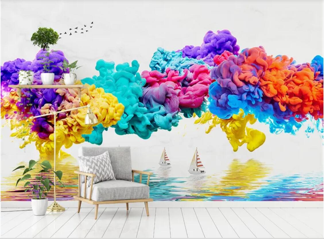 3d wallpaper custom photo mural New Chinese Ink Smoke Mountain Landscape Birds Abstract Background Wall Decorat home decor wall art pictures