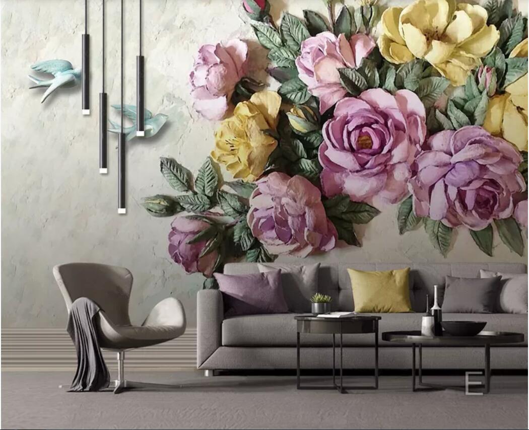 3d room wallpaper custom photo non-woven mural European 3D embossed rose flower bird wall decoration wall art canvas wallpaper for walls 3 d
