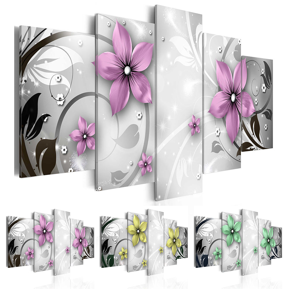 (No Frame)5 Panels Hot Sell Abstract Flower Modern Home Wall Decor Painting Canvas Printing Art HD Print Painting( Color:3 Size:2)