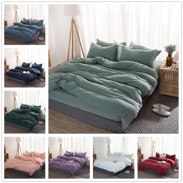 Solid Color 4 Pcs Bedding Set Microfiber Bedclothes Navy Blue Gray