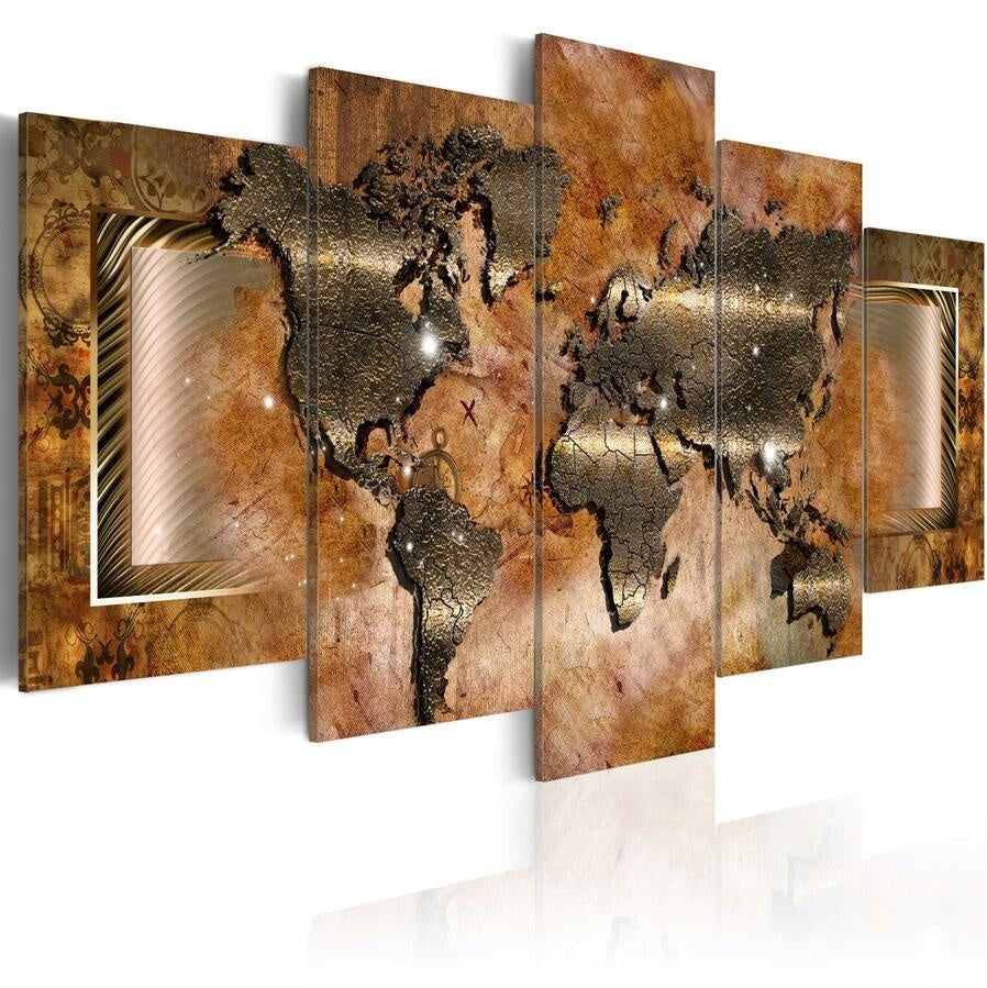5 Panels Hot Sell Metal Map-3 Modern Home Wall Decor Painting Canvas Printing Art HD Print Painting No Frame