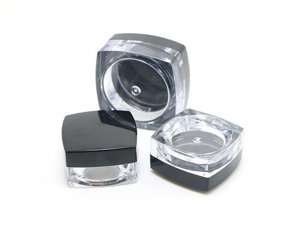 5Gram Plastic Jar Square Shape Clear Pot Black Cap Cosmetic Sample Eyeshadow Lip Balm Container Nail Art Piece Glitter Bottle SN2236