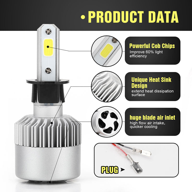 CAR H3 LED Headlight Kits-Flip COB Chips 6000K-Low Beam-Fog Light 100W White