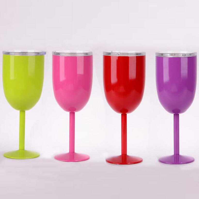 10oz Goblet Colorful Vacuum Stainless Steel Cocktail Glass Wine Creative Winecup Durable Glass Goblet with Lid Drinking Ware Glass with box