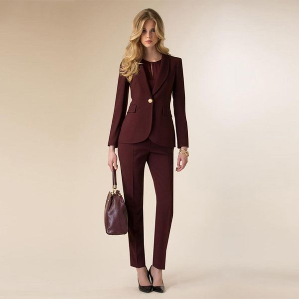 Womens Business Suit Wine Red Female Office Uniform Ladies Formal Trouser 2 Piece Set Evening Prom Party Tuxedos