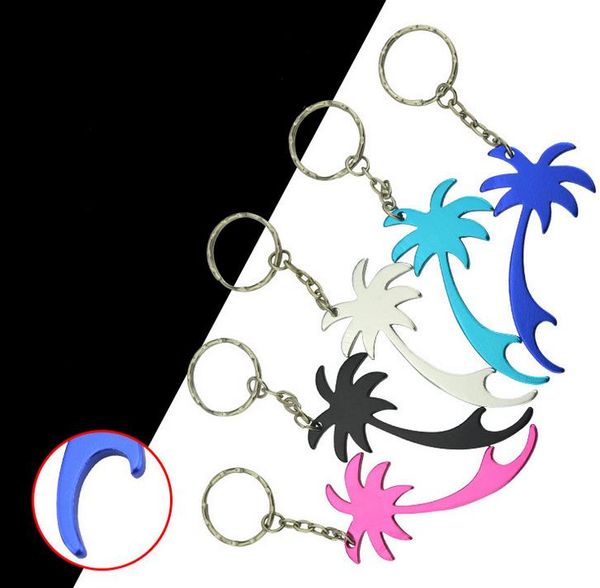 Hot Sale Multi Color Palm Tree Shape Keychains Beer Soda Can Bottle Opener Key Ring Household Kitchen Tool SN2282
