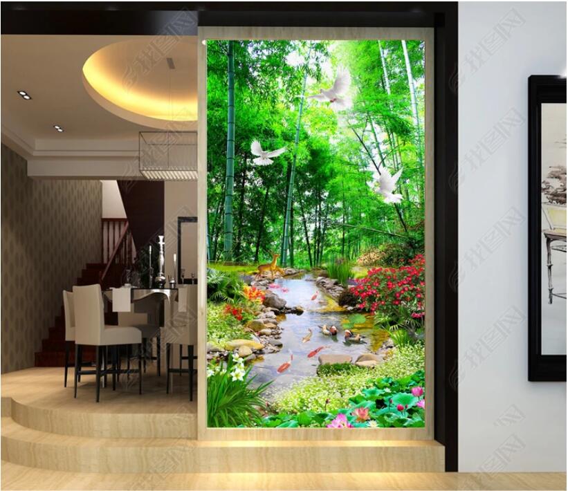 3d wallpaper custom photo the mural 3D fresh bamboo forest water and wealth flowers porch background wall muals wall paper for walls 3 d