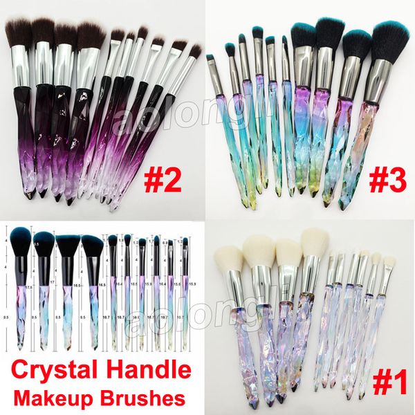 Makeup Brushes Crystal Handle Set 10 PCS Cosmetic Dia Transparent Kabuki Contour Powder Foundation Concealer Eye Shadow Eyeer Eyebrow Brush