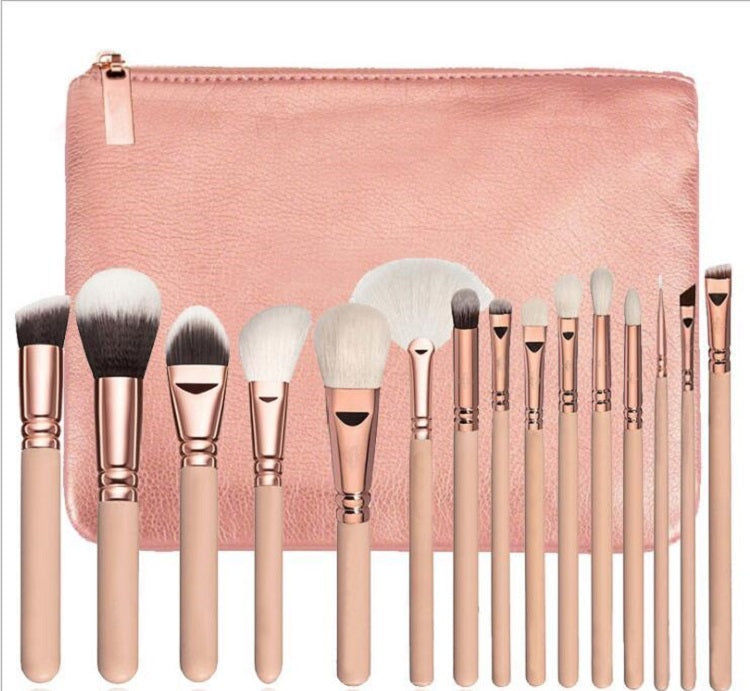 Complete 15-Piece Pro Makeup Brush Quality Brush Set + Protective PU Carry Case Makeup Brushes