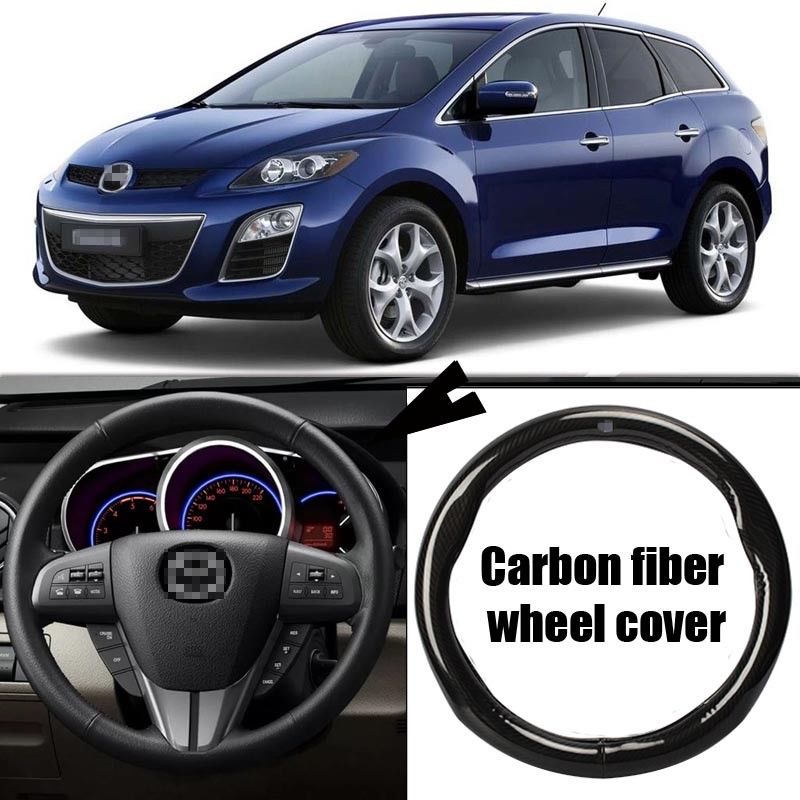 For Mazda CX-7 Car Carbon Fiber Leather Steering Wheel Cover Sport Racing Black
