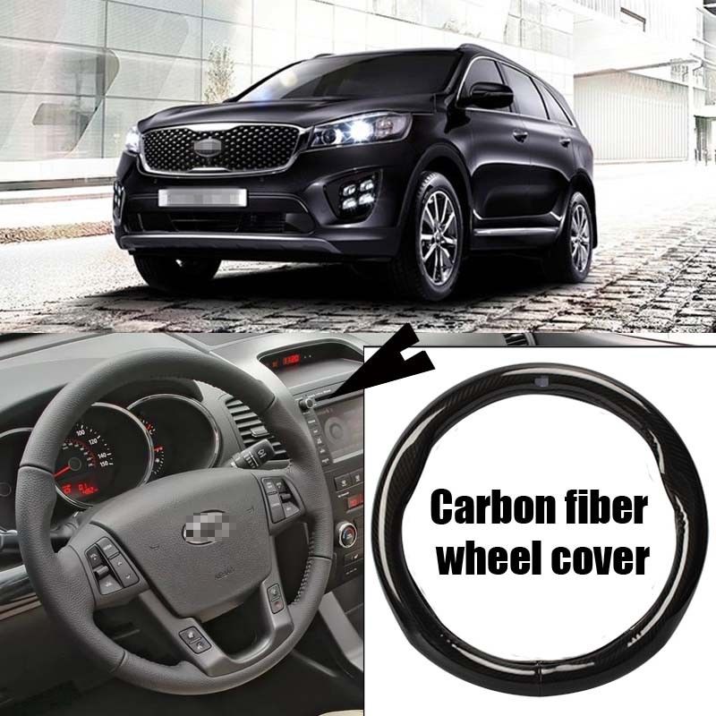 For Kia Sorento Car Carbon Fiber Leather Steering Wheel Cover Sport Racing Black