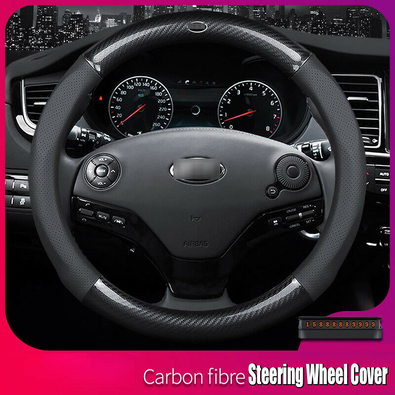 Universal 15 inch Size M Carbon Fiber Leather Car Steering Wheel Cover For KIA