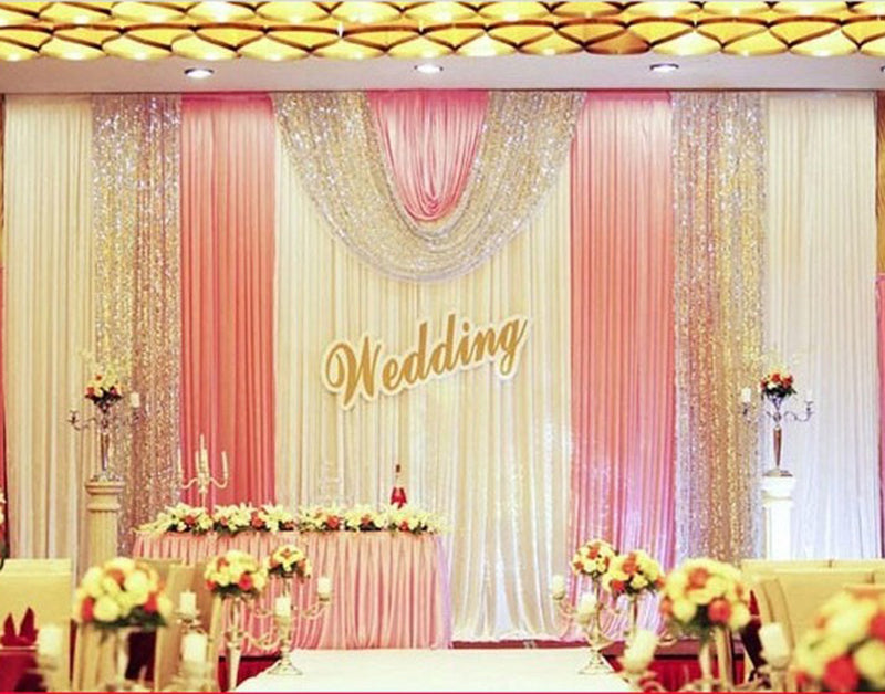 2109 New 10x20ft party stage backdrops for wedding decoration background curtains silver sequin backdrop with swags