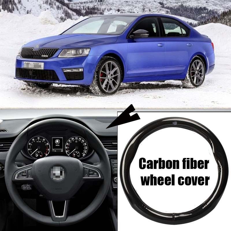 For Skoda Octavia Car Carbon Fiber Leather Steering Wheel Cover Sport Racing