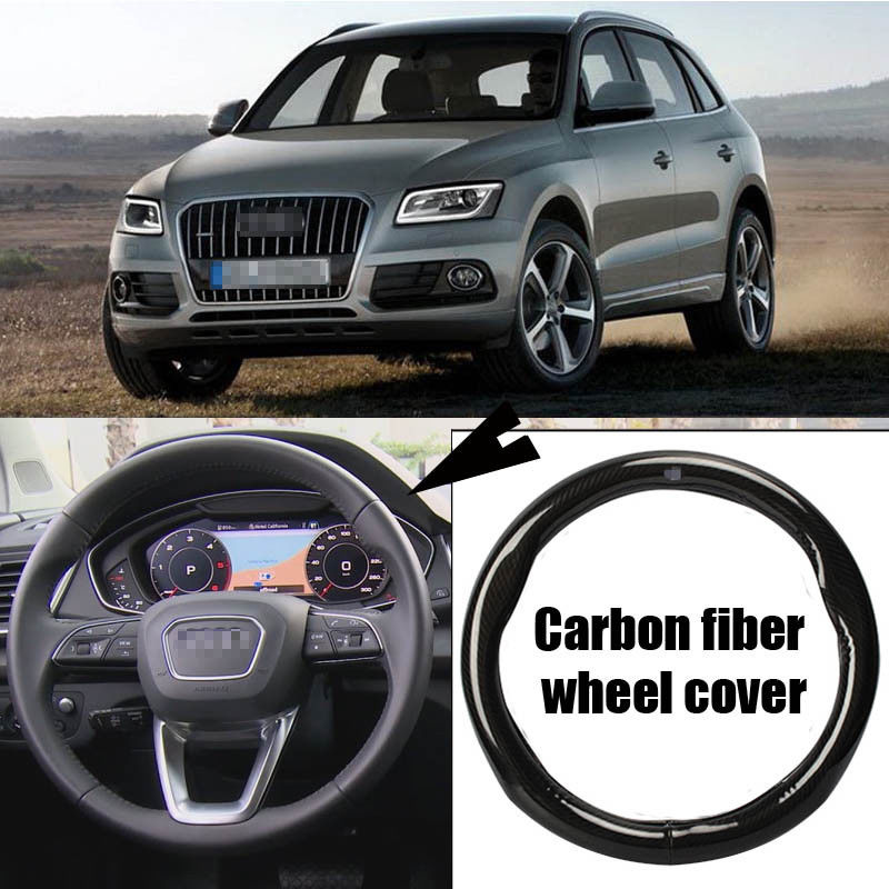 For Audi Q5 Car Black Carbon Fiber Leather Steering Wheel Cover Sport Racing