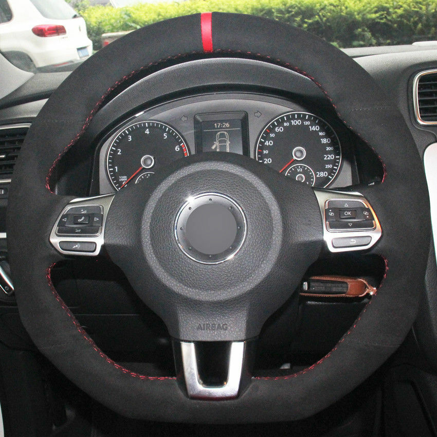 For VW Golf 6 GTI MK6 Polo Steering Wheel Cover DIY Hand-stitched Car Interior