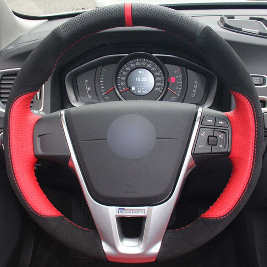 Black Leather Hand-stitched Car Steering Wheel Cover for Volvo XC60 -S60 V40 V60