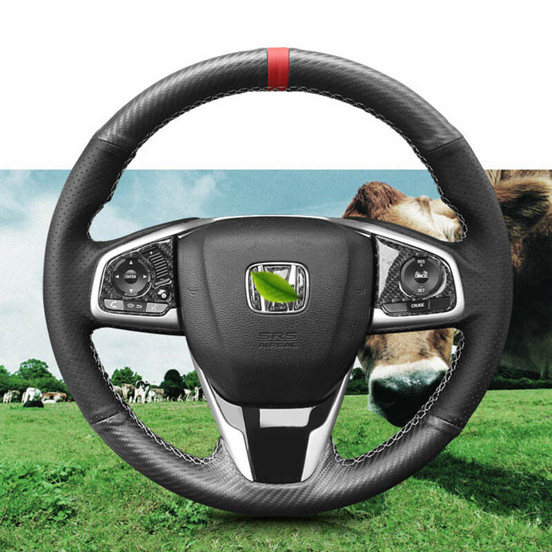Hand sewing Top Leather Carbon Fiber Steering Wheel Cover For Honda Civic 10th