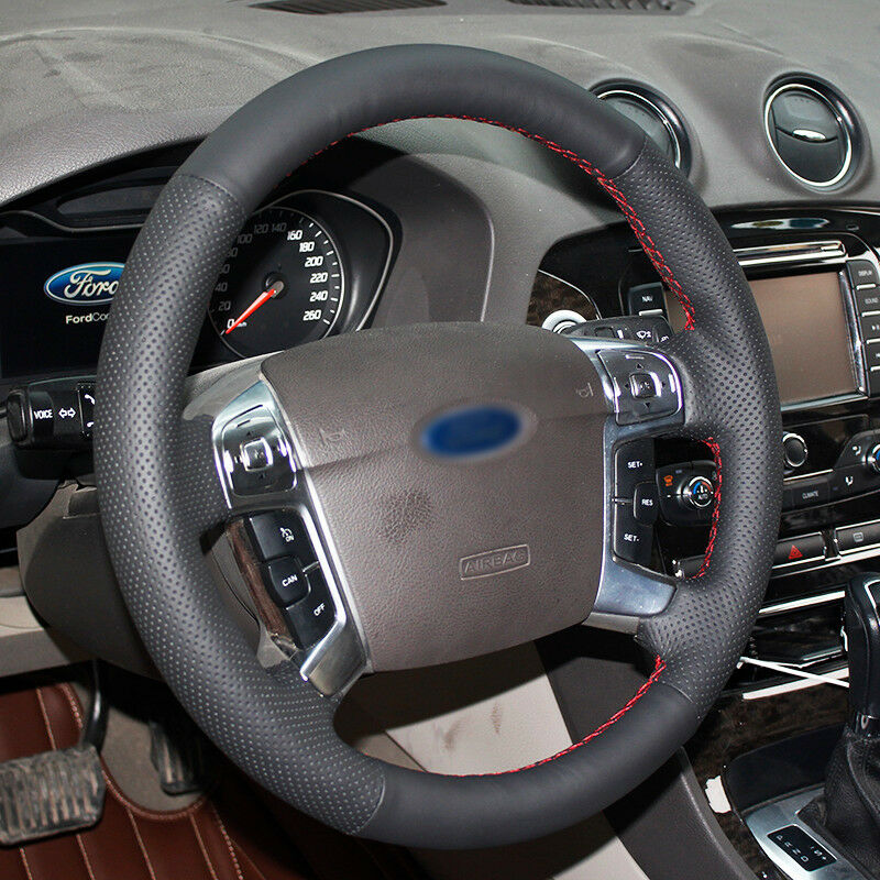 Black Leather Hand-stitched DIY Car Steering Wheel Cover for Ford Mondeo 2007-12