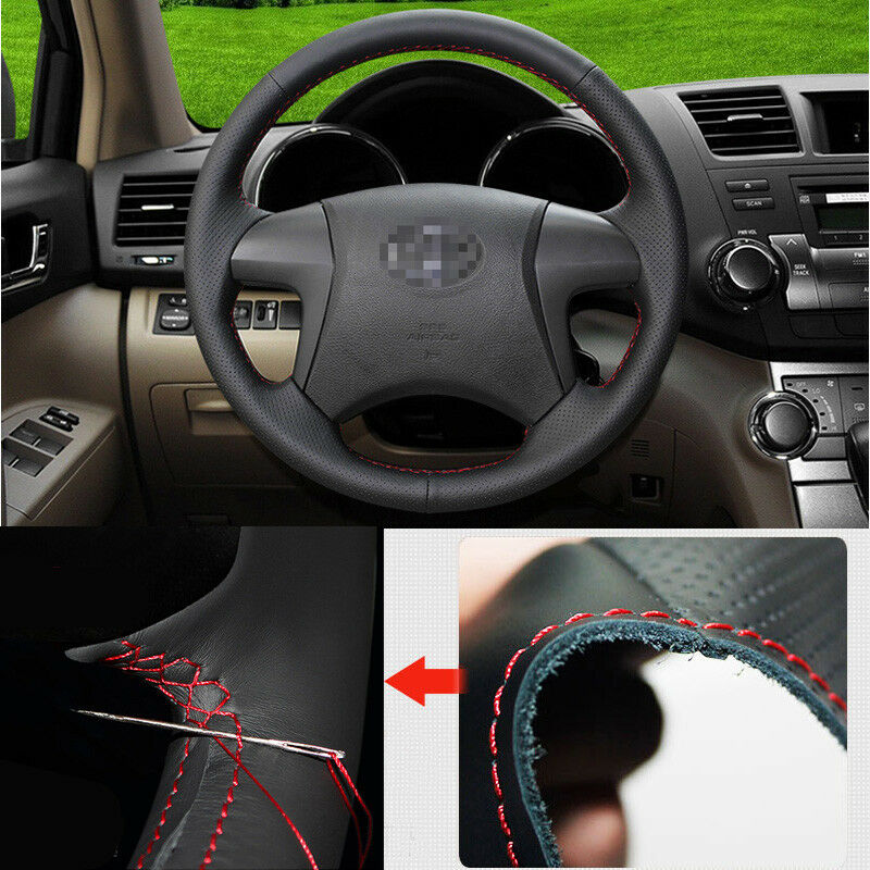 For Toyota Highlander 09-2013 Steering Wheel Cover Non-slip Hand Sewing Leather