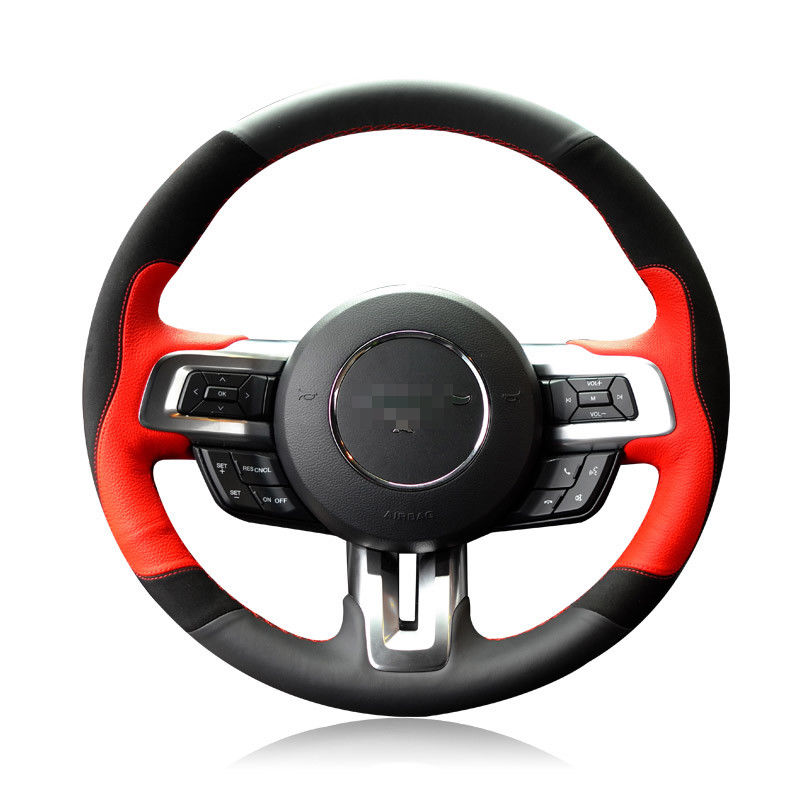 For Ford mustang 15-2017 DIY Hand-stitched Car Steering Wheel Cover Top Leather