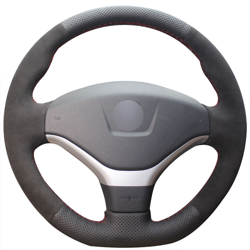 For peugeot 308 Black Leather Black Suede Hand-stitch Car Steering Wheel Cover