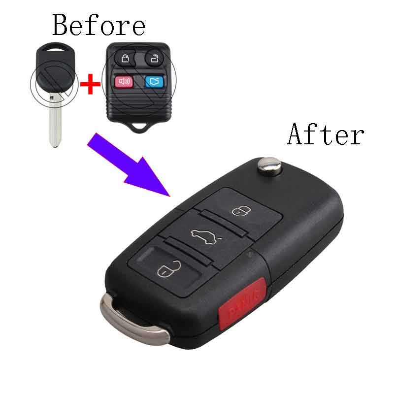 3+1Buttons Modified Folding Flip Complete Remote Key For Ford CWTWB1U345 CWTWB1U331 Key Keyless Entry 433-315Mhz ID63chip