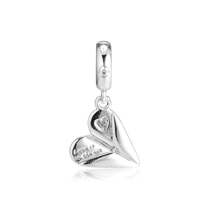 2019 Spring 925 Sterling Silver Jewelry Heart Paper Plane Charm Beads Fits Pandora Bracelets Necklace For Women DIY Making