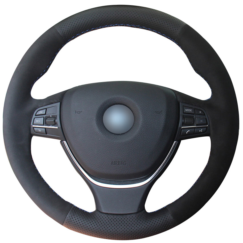 DIY Hand sewing Black Genuine Leather Suede Car Steering Wheel Cover for BMW F10 2014 520i 528i 2013 2014 730Li 740Li 750Li