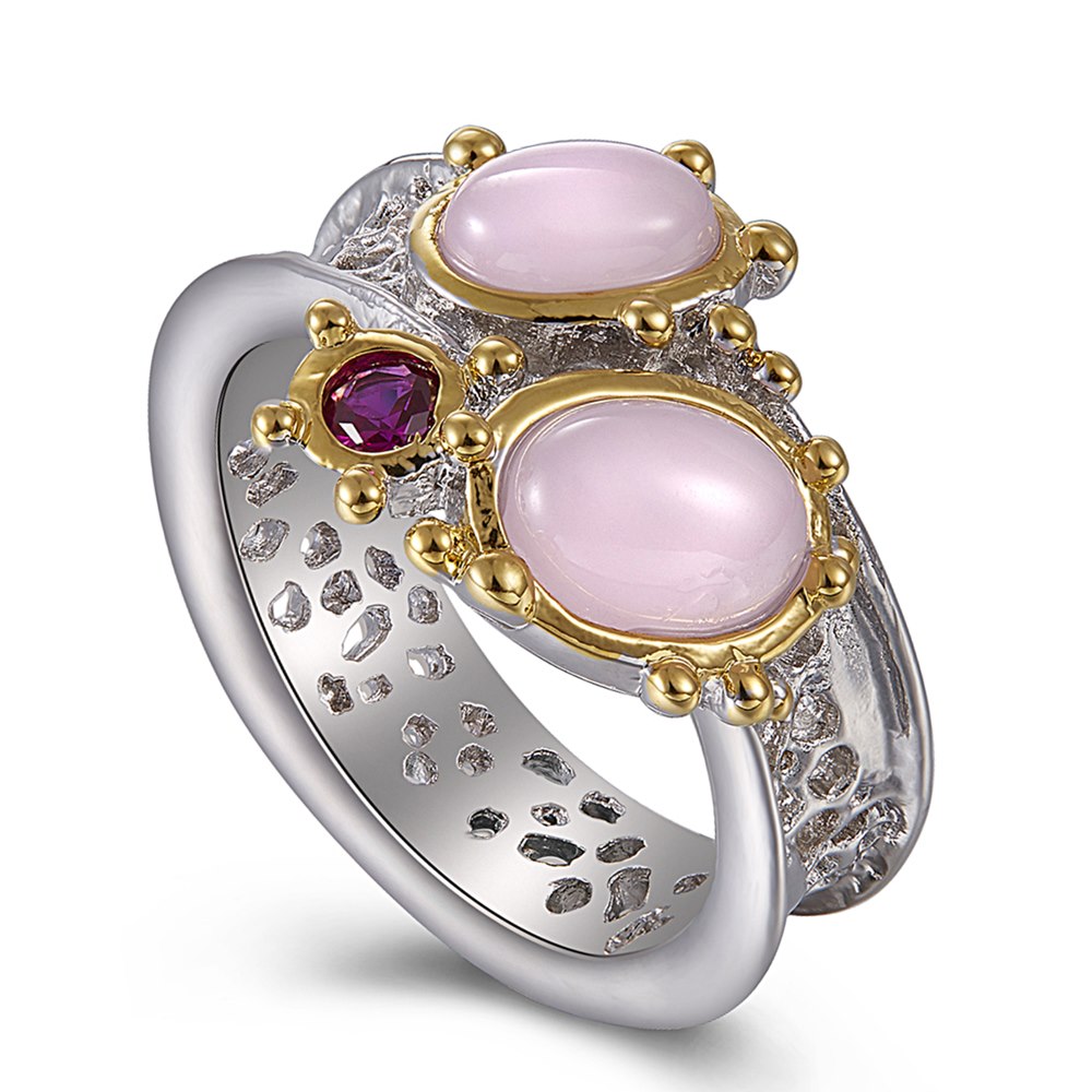 Latest Fashion ring Oval pink opal stones Luxury Jewellery Silver+Gold 2 Tone plated Pretty Finger rings for women