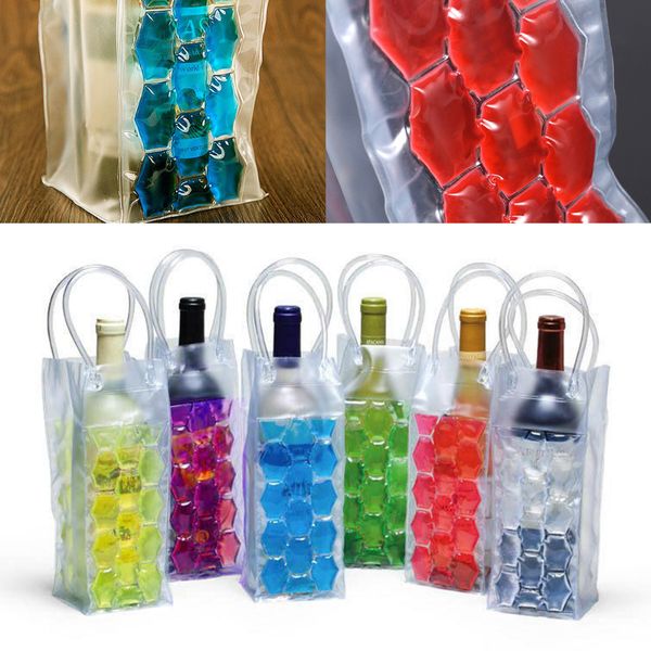 Ice Wine Cooler Bags PVC Beverages Beer Cooler Bag Portable Double Side Ice Wine Cooler Holder Carrier Travel Freezer Bag GGA2122