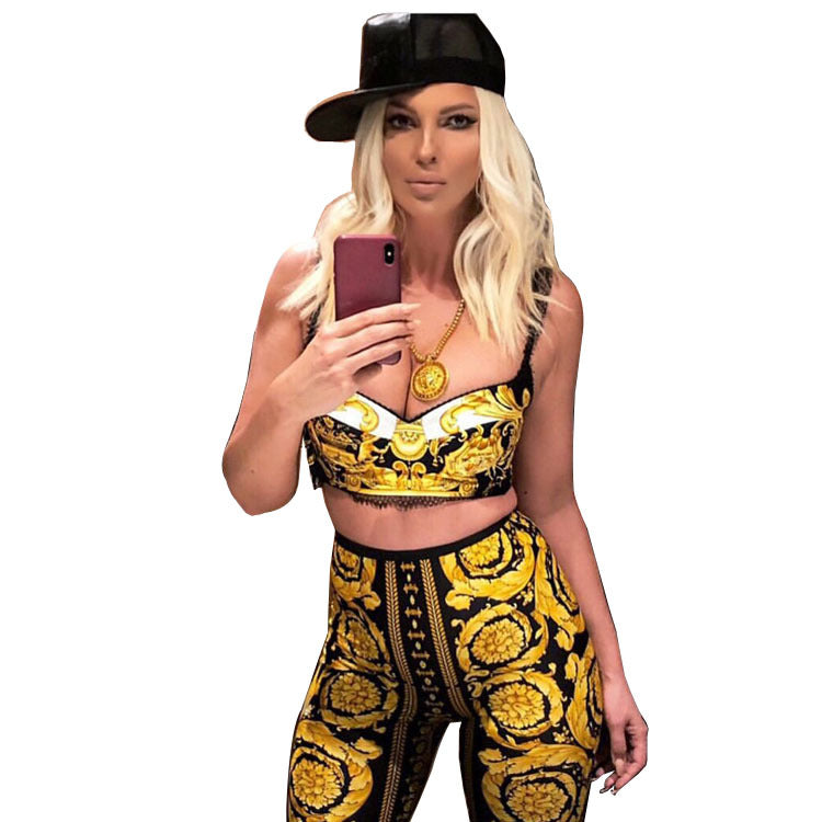 Vintage Women Leggings Luxury Pattern Printing Pants Skin Tight Jogging Pants High Fashion Night Out Clothes Free Shipping