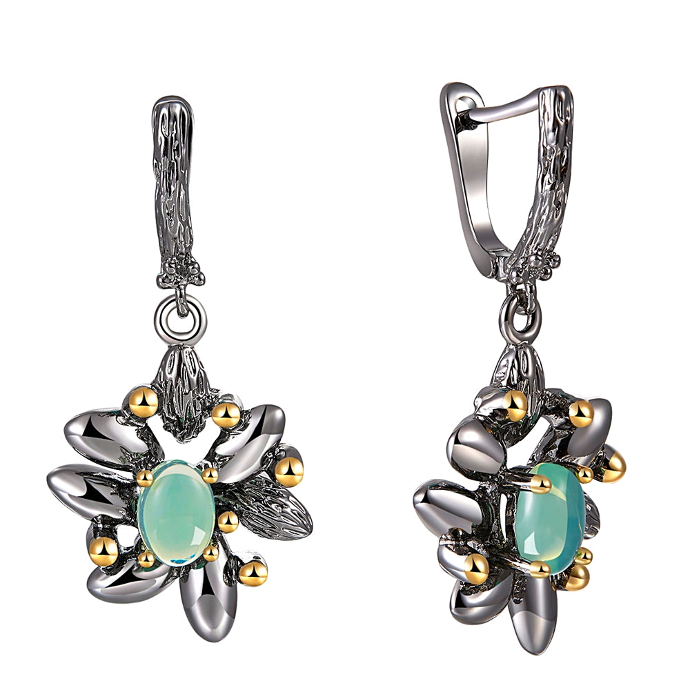 Blue stone Dangle Earrings Black flower Jewellery Vintage Gold+Black plating Fast delivery Jewelry Drop earring for women