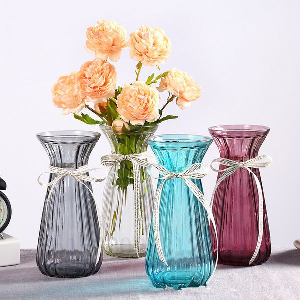 Transparent Solid Glass Vase Dried Flowers Glass Containers Flower Vases Wedding Decoration Table Centerpieces Flowerpot
