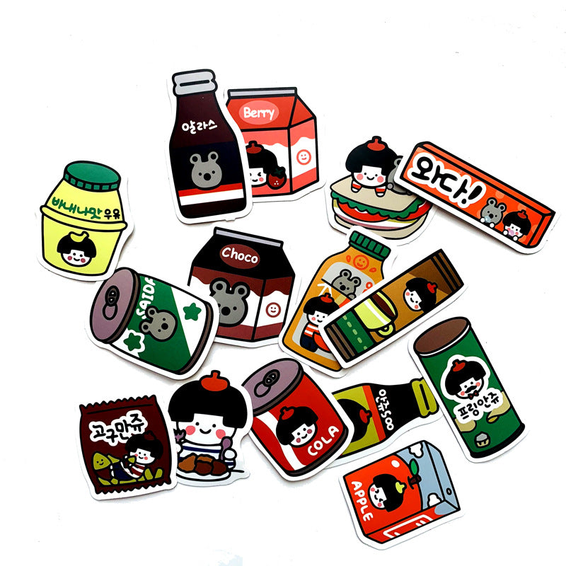 5Sets=75PCS Japanese and Korean Ins Wind Food and Beverage Box Cartoon Stickers Mobile Phone Water Cup Computer Notebook Waterproof Stickers