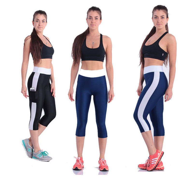Women Plus Size Colorblock Gym Yoga Pants Summer Capris with Side Pockets High Waist Stretch Yoga Sports Leggings 9 Colors Size S-5XL