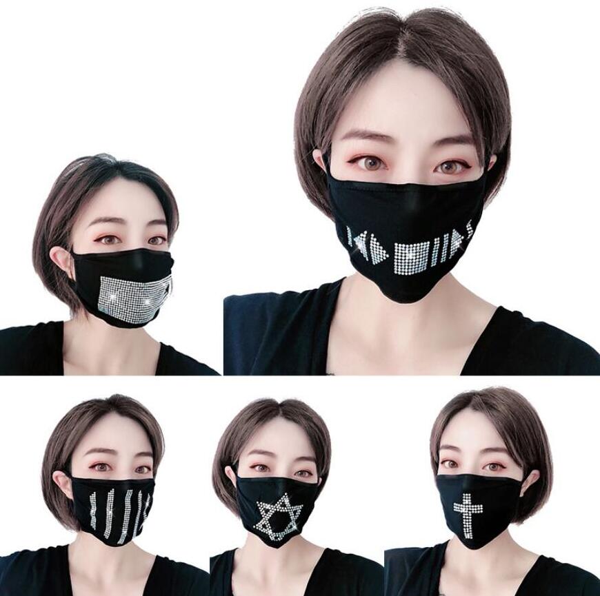 Fashion Bling Diamond Washable Reusable Black Mask Face Care Shield Sun Gold Elbow Sequins Designer Face Party Masks Shiny Face Mask
