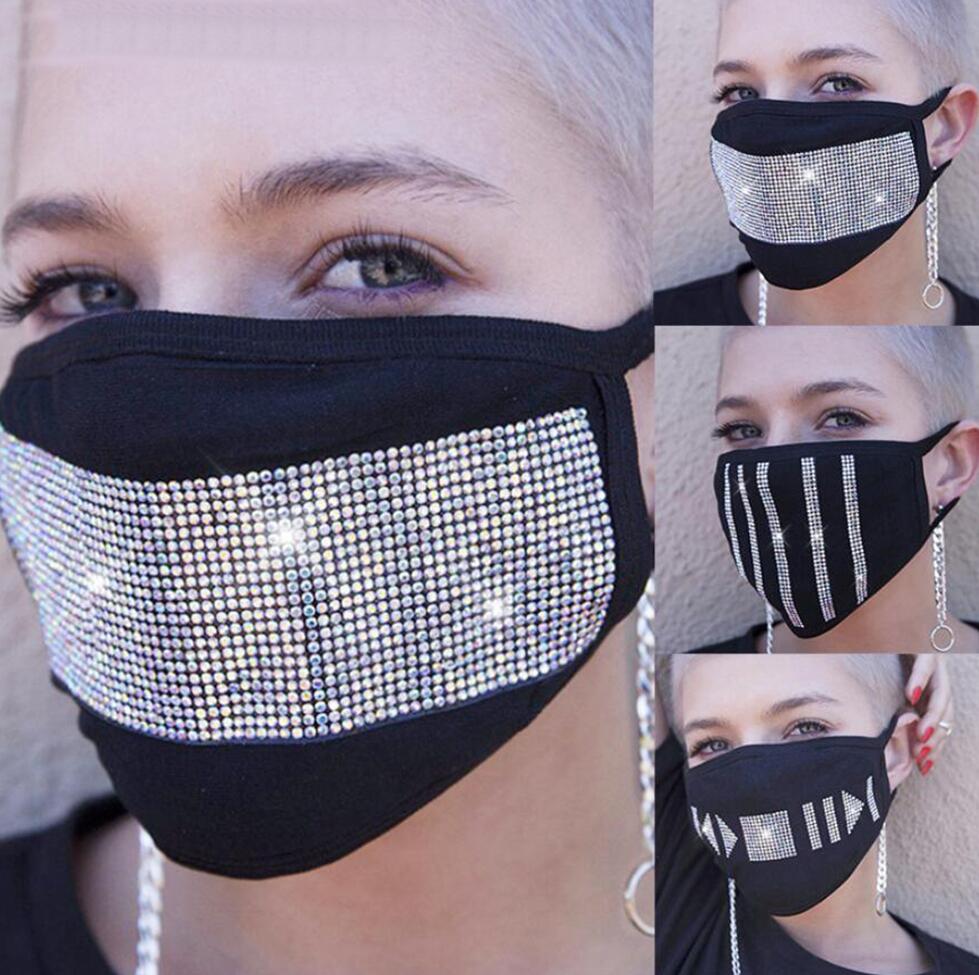 Shine Rhinestone Face Mask Black Protetive masks Crystal Diamond Sparkle Reusable Washable cloth face cover for Adult anti dust windproof
