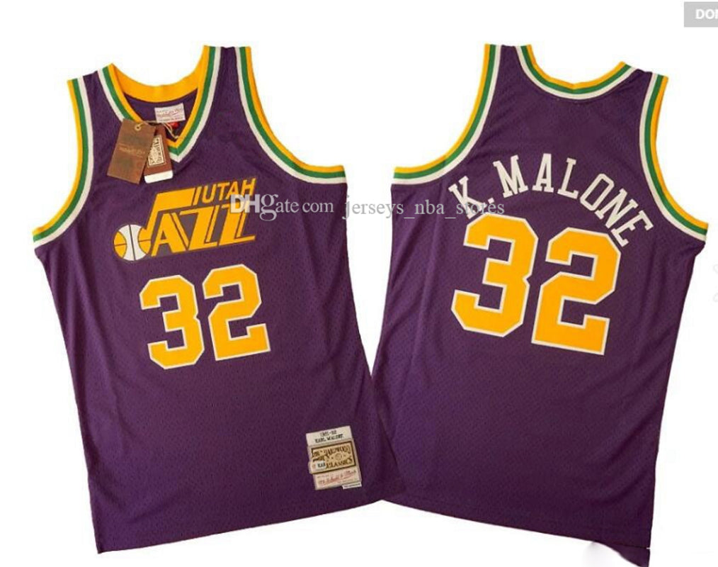 Men&#132;Utah&#132;Jazz Karl Malone 32 Mitchell Teal Road 1991-92 Hardwoods Classics Swingman Jersey 01