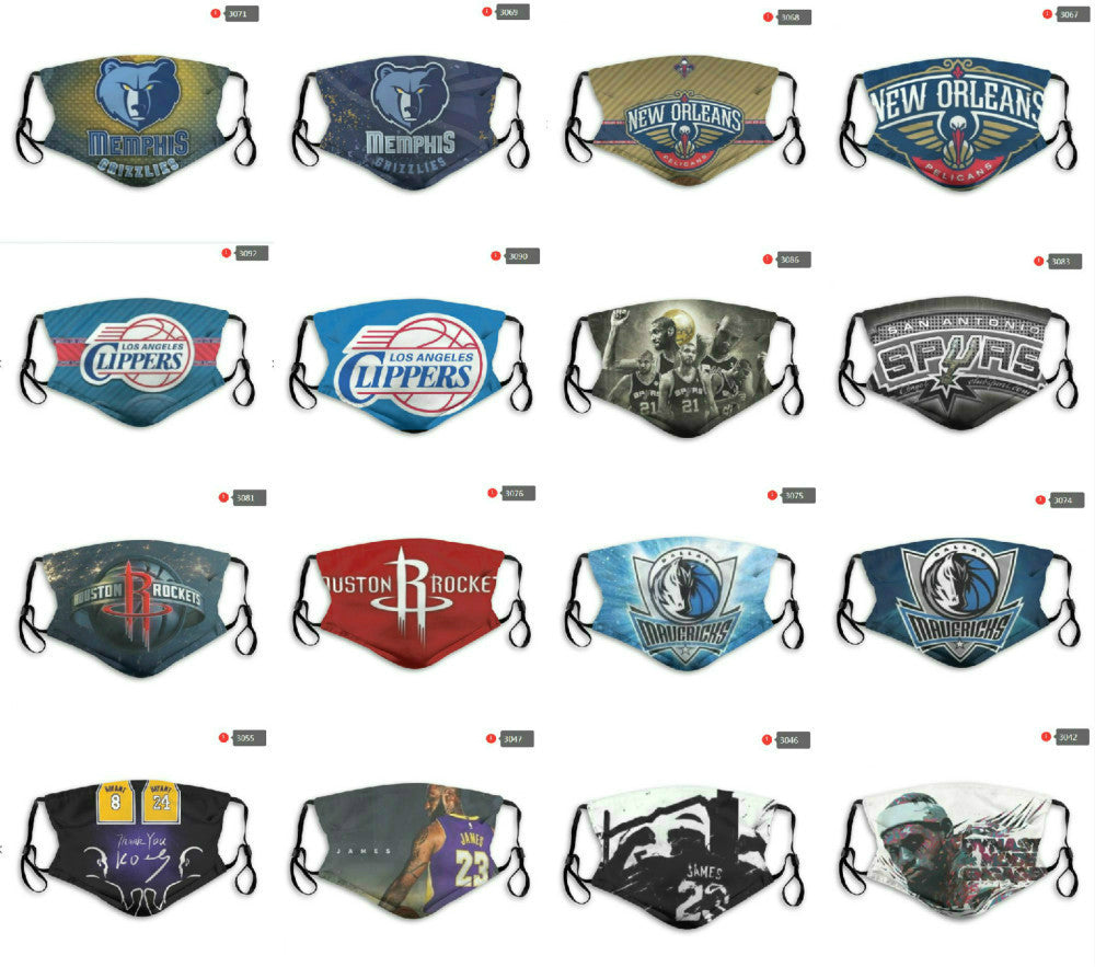 Reusable Luxury Designer Dust Face Masks 5-layer Reproducible Mask All-Star Team Rockets Lakers Mavericks Grizzlies No.24 James 23