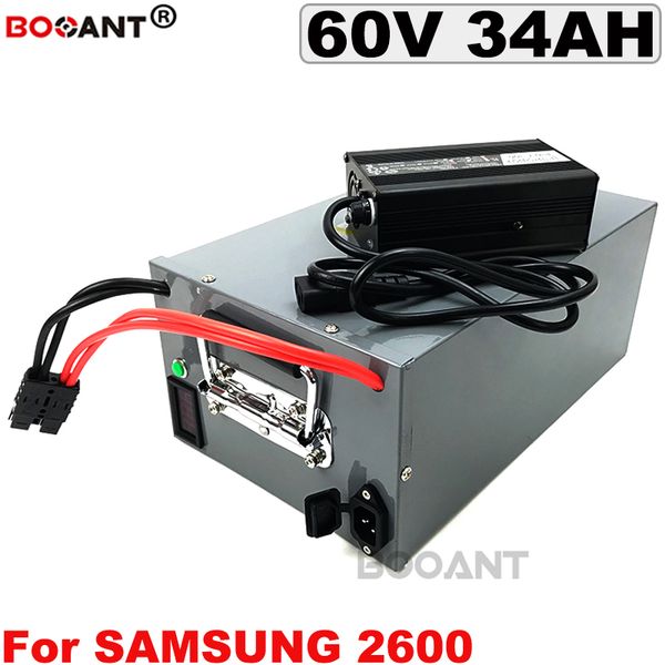 60V 34AH Electric bike lithium battery for Samsung 18650 cell 60v 3000w E-bike with a metal box +5A Charger + 70A BMS