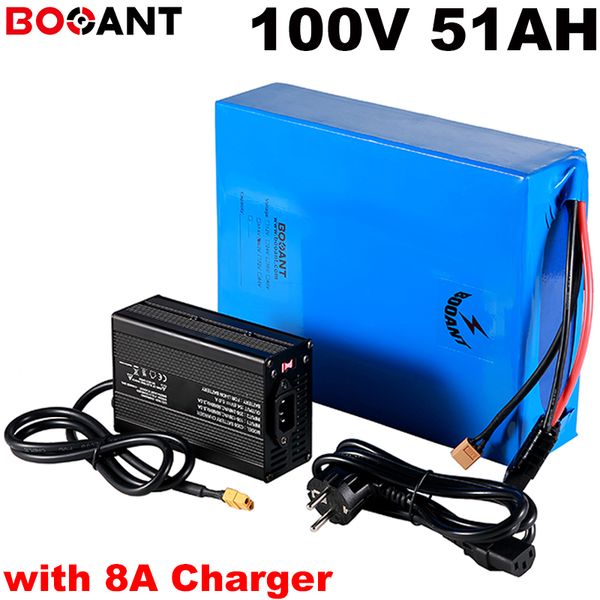 100v 50ah electric bike battery for Panasonic 18650 cell 10KW 12000W scooter lithium built in 150A BMS +8A Charger