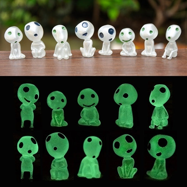 10 Pcs Princess Mononoke Luminous Figure Kodama Glow In Dark Figurines Elf Tree Dolls Model Kids Toys Micro Landscape Decoration