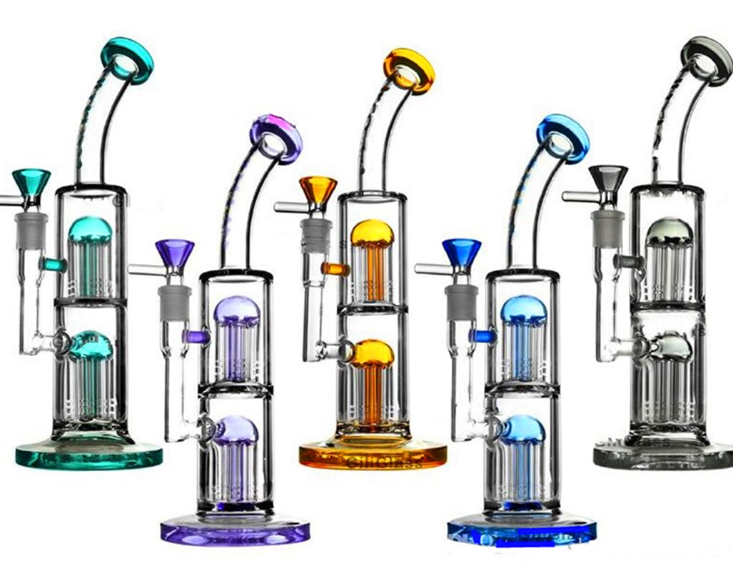 hookahs toro recycler bubbler glass tube bongs with diffuse double arm trees perc water pipes dab rigs bowl or banger