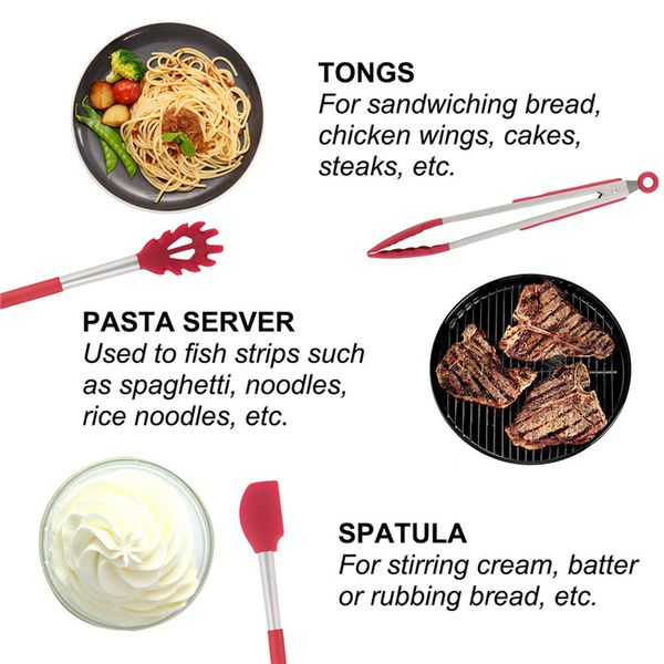 Freeshipping Kitchen Utensils Set 9-15Pcs Cooking Tools Silicone Stainless Steel Non-stick Spatula with Storage Box Spatula Kitchen Tools