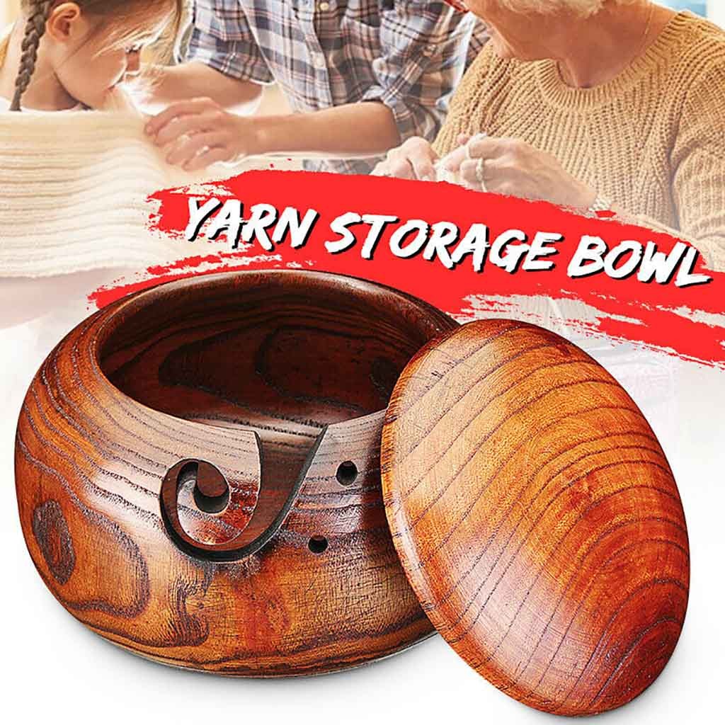 Wooden Yarn Bowl Holder Skeins Knitting Crochet Thread Storage Box with Lid Sewing Machine Arts And Crafts Sewing