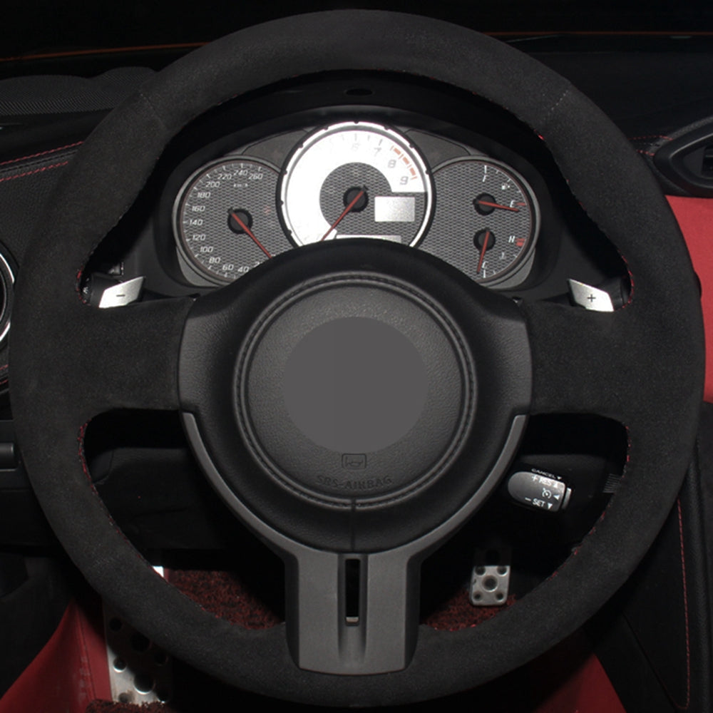 Car Steering Wheel Cover DIY Hand-stitched Black Genuine Leather Suede For Toyota 86 2012-2015 Subaru BRZ 2012-2015 Scion FRS