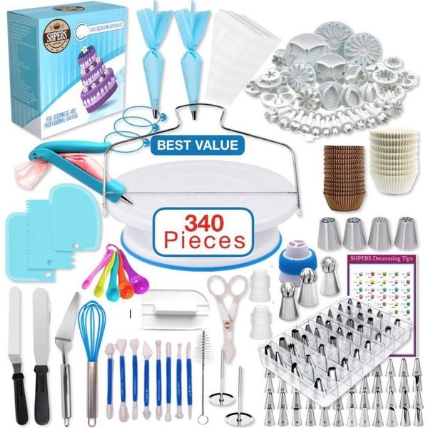 340Pcs Set Baking Tools Cake Decorating Tools Russian Torch Nozzles Cake Non-slip Turntable Fondant Mould Kitchen Accessories